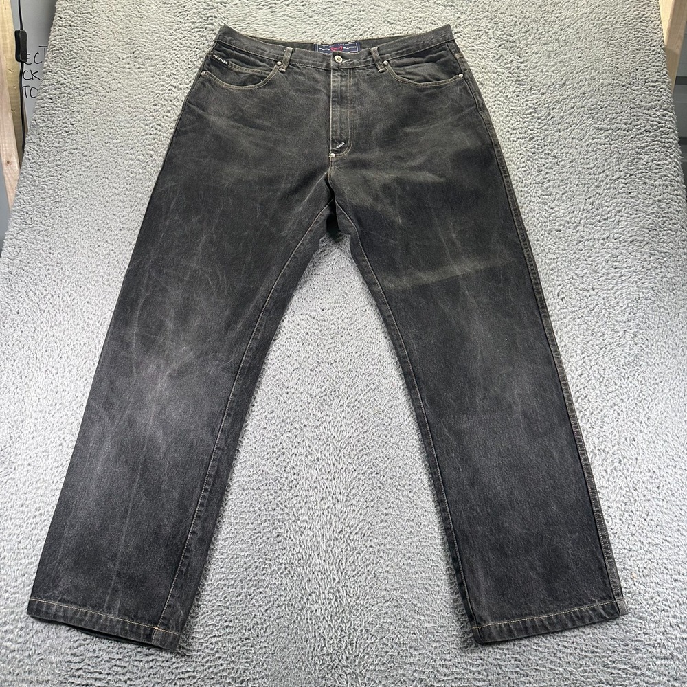 Phat Farm Jeans Mens 39x34 Black Cotton Denim Straight‎ Baggy Workwear Acid Wash